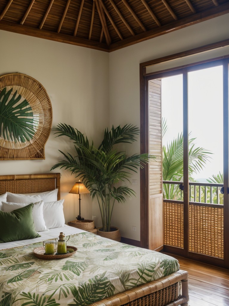 tropical-bedroom-ideas-vibrant-tropical-atmosphere-using-palm-leaf-prints-rattan-furniture-tropical-plants