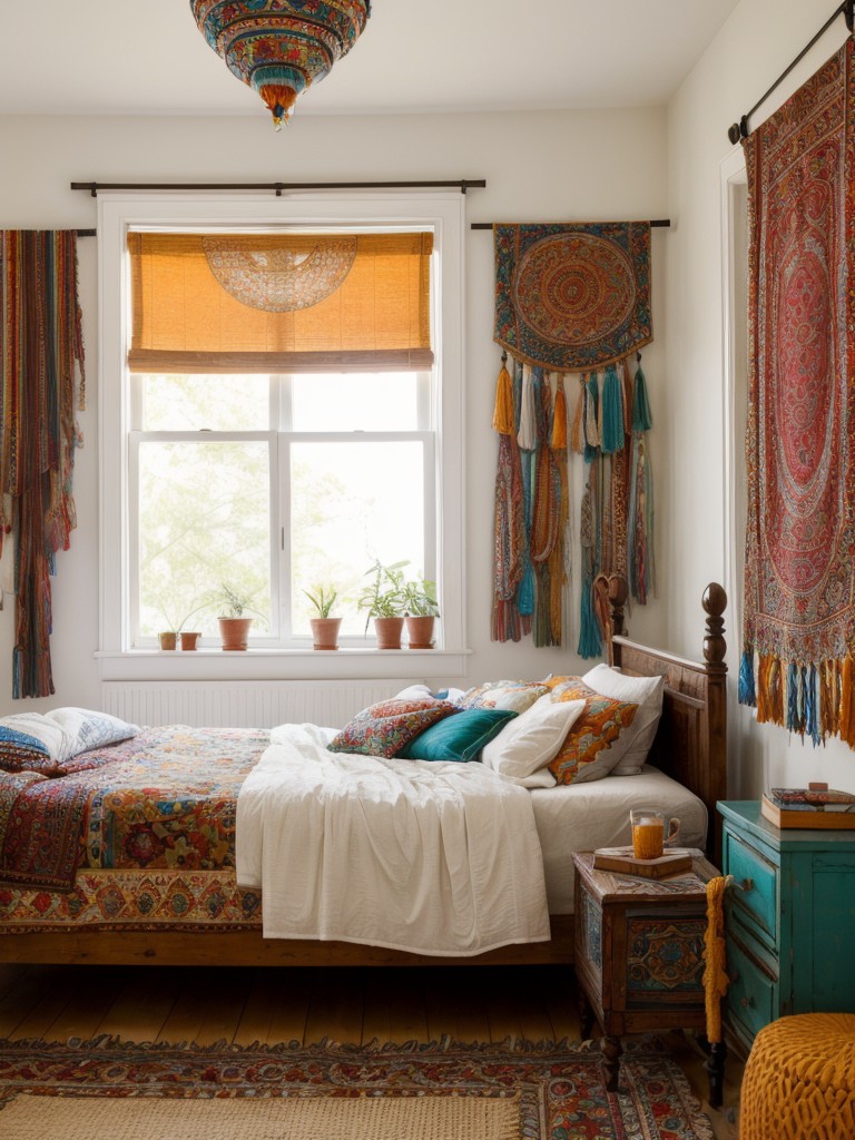 bohemian-inspired-bedroom-ideas-eclectic-patterns-vibrant-colors-hanging-tapestries