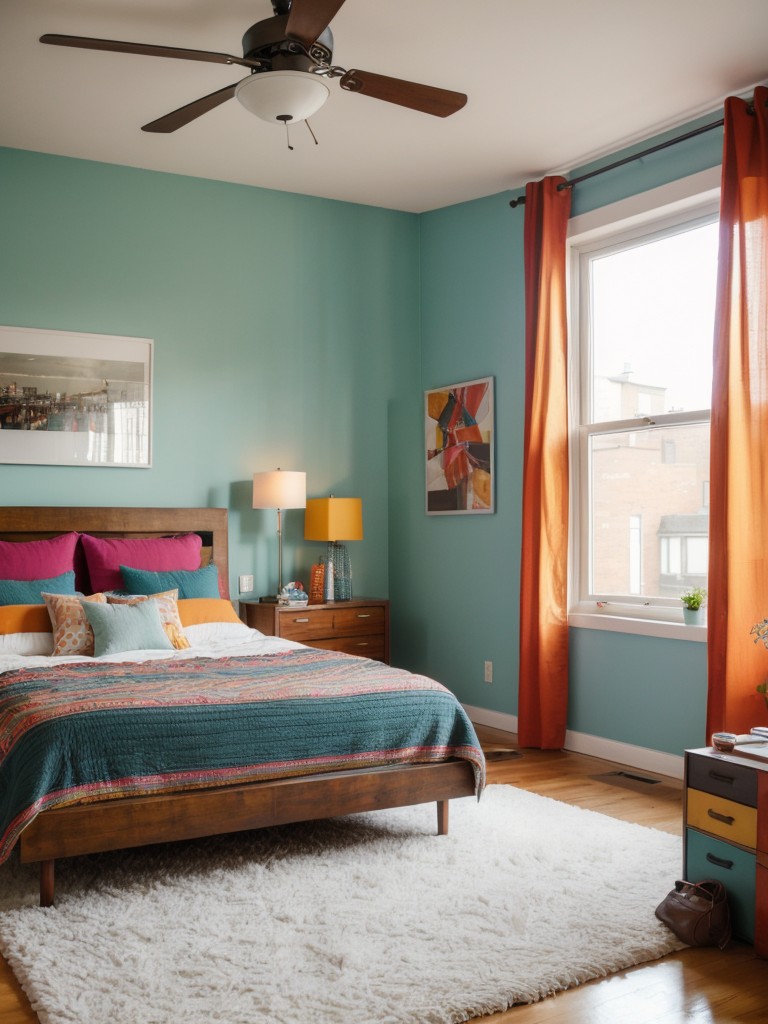 eclectic-urban-loft-bedroom-ideas-mixture-modern-vintage-furniture-bold-bright-colors