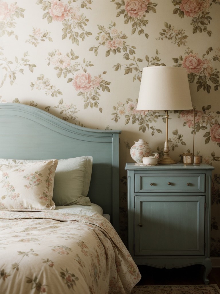 vintage-bedroom-ideas-antique-furniture-soft-color-palette-floral-wallpaper