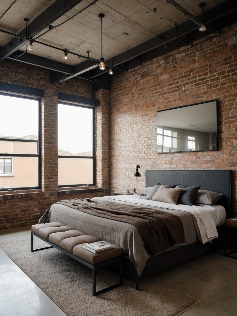 industrial-loft-bedroom-ideas-exposed-brick-walls-metal-accents-mix-vintage-modern-furniture