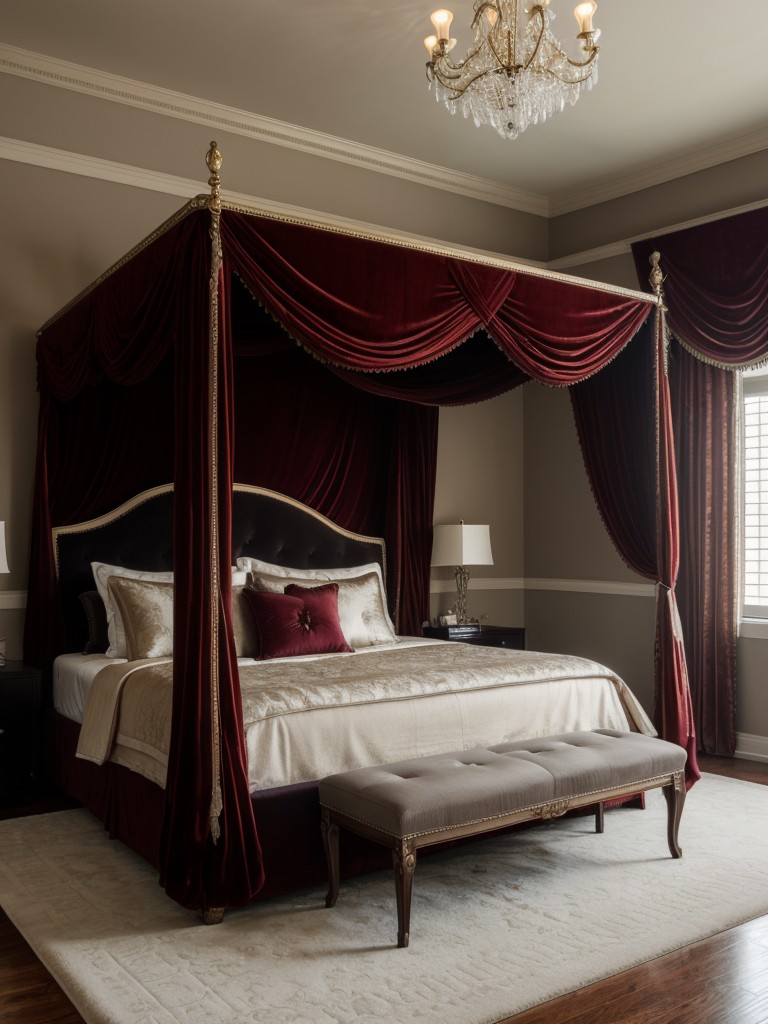 luxurious-bedroom-ideas-canopy-bed-velvet-accents-chandelier-elegant-touch