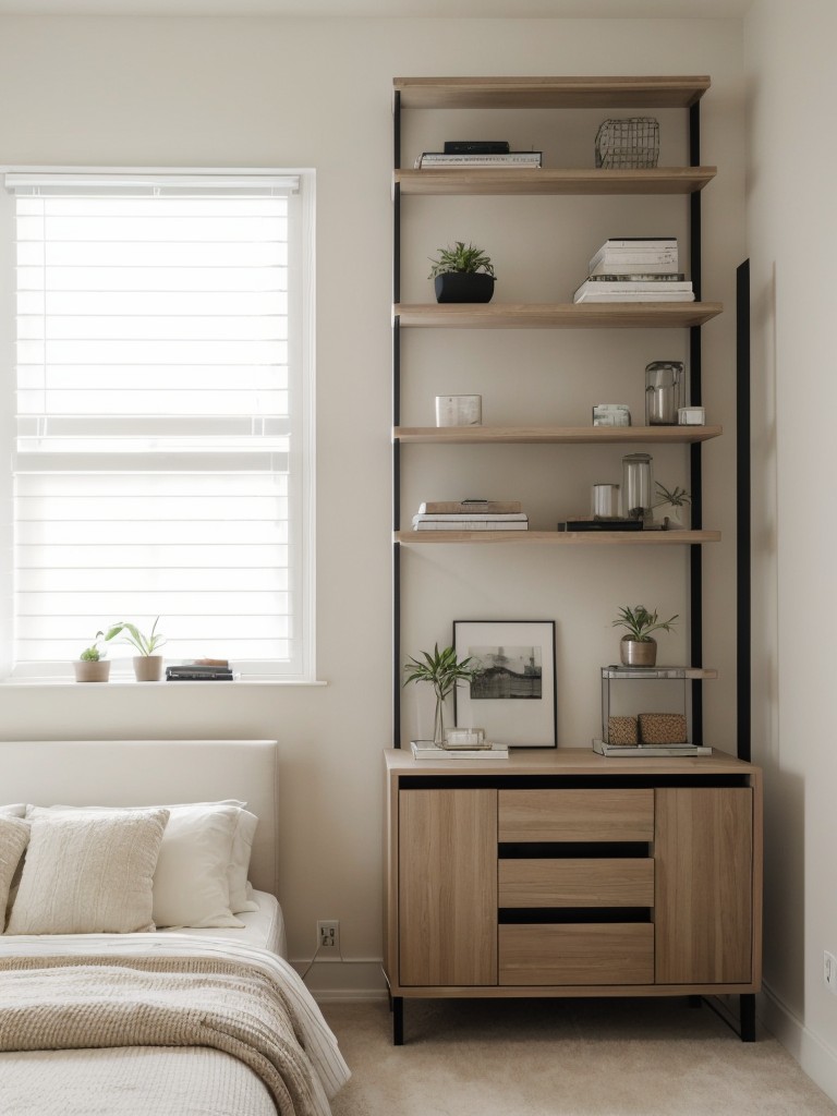 minimalist-bedroom-ideas-neutral-colors-sleek-furniture-open-shelving-organization