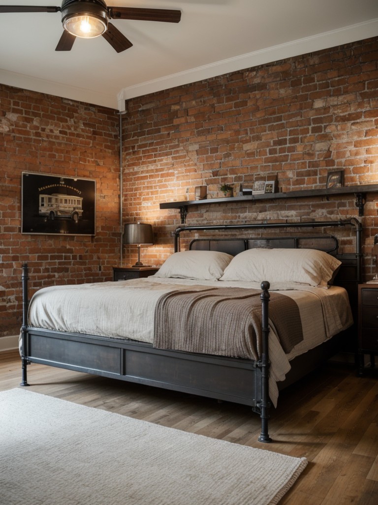 industrial-bedroom-ideas-exposed-brick-walls-metal-furniture-vintage-lighting-fixtures