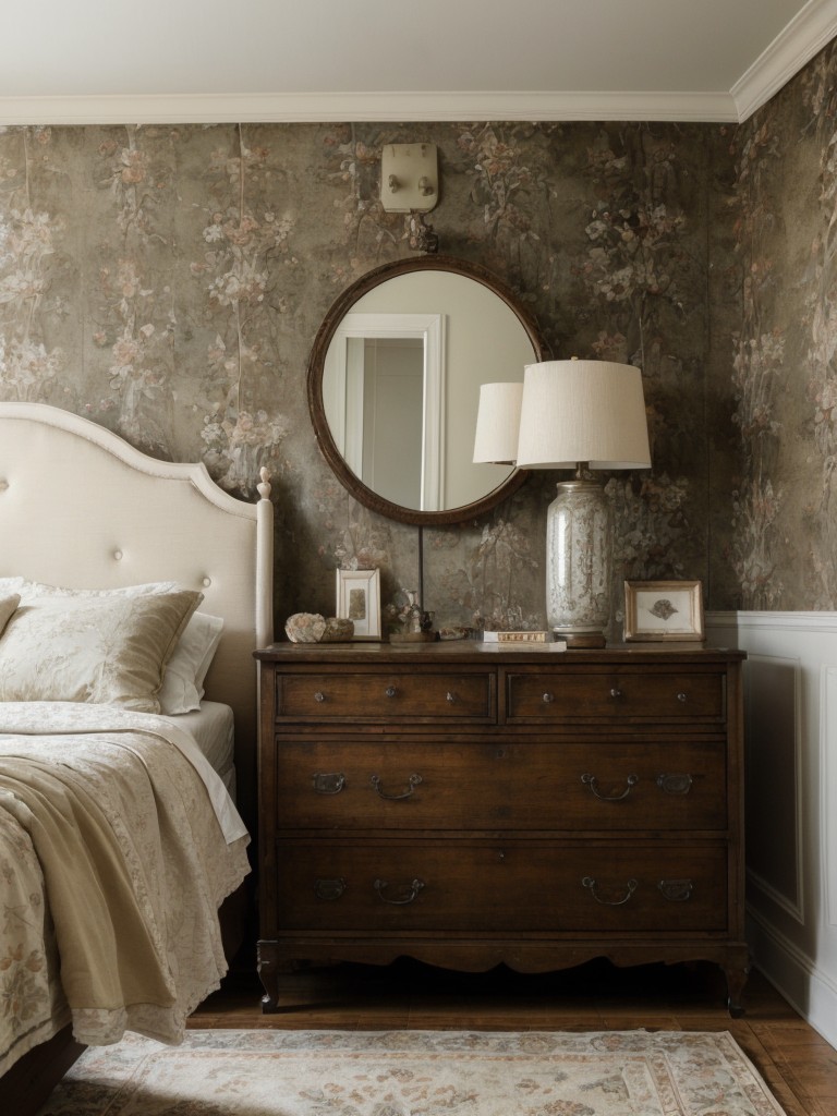 vintage-bedroom-ideas-antique-furniture-distressed-finishes-vintage-inspired-wallpaper