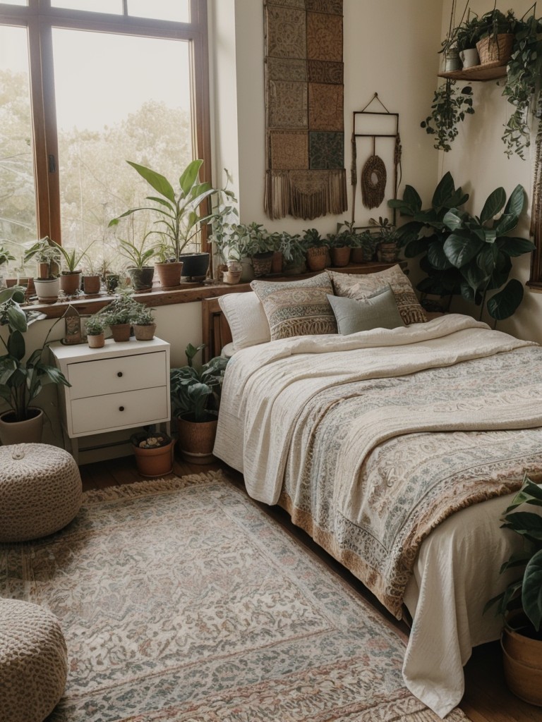 bohemian-bedroom-ideas-mix-patterns-textures-plants-relaxed-eclectic-vibe