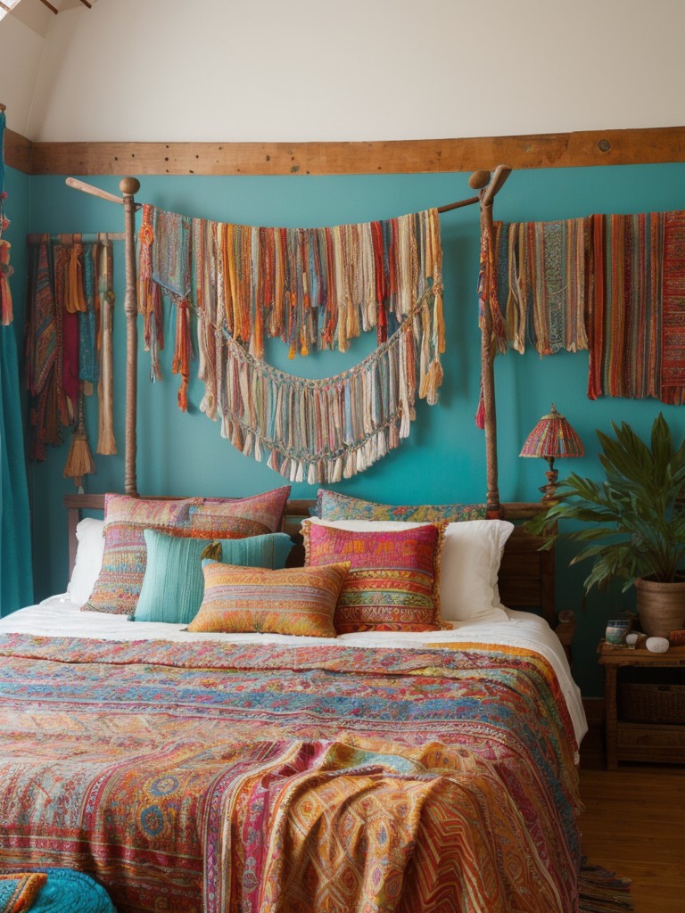 boho-chic-bedroom-ideas-vibrant-colors-global-patterns-lots-layered-textiles-free-spirited-eclectic-look