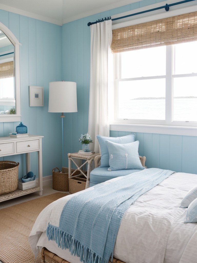 coastal-bedroom-ideas-fresh-blue-white-color-palette-nautical-accents-natural-materials-like-rattan-driftwood