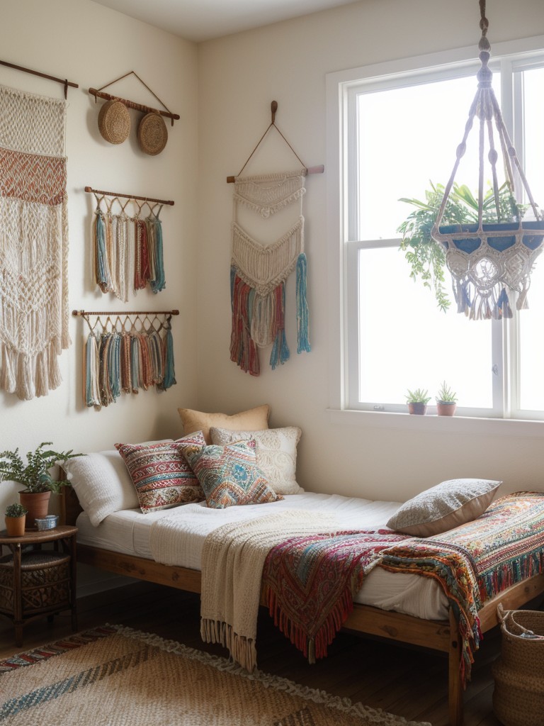 bohemian-bedroom-decor-vibrant-colors-mix-match-patterns-variety-textures-incorporating-macrame-wall-hangings-hammocks-laid-back-cozy-atmosphere