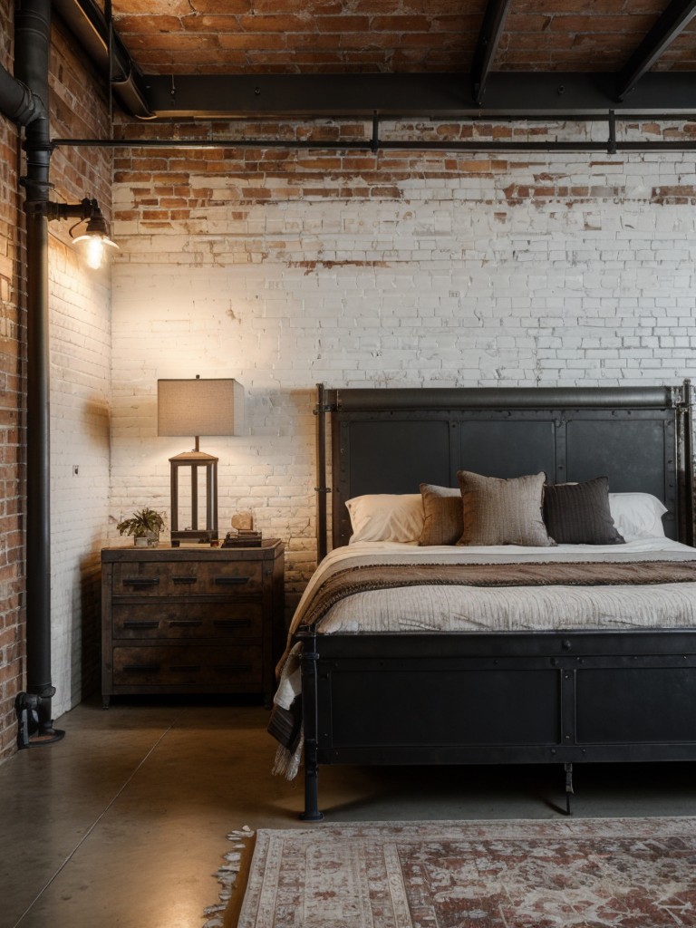 industrial-style-bedroom-exposed-brick-walls-metal-accents-combination-raw-distressed-materials-incorporating-vintage-industrial-lighting-salvaged-fur