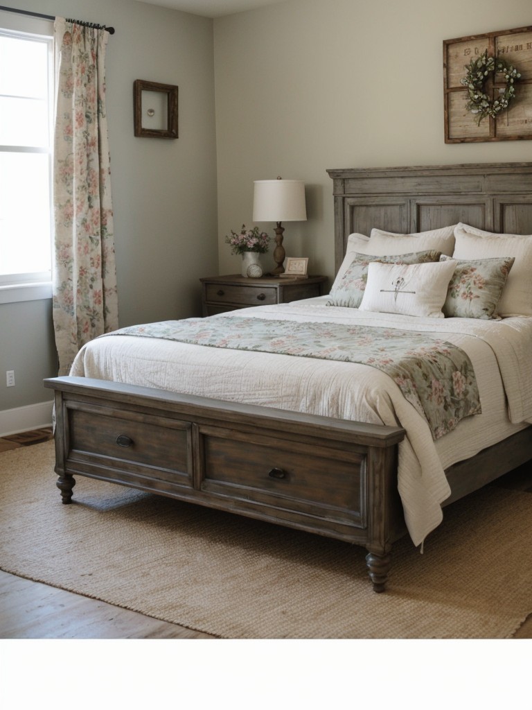 farmhouse-chic-bedroom-ideas-mix-vintage-modern-elements-incorporating-distressed-furniture-floral-prints