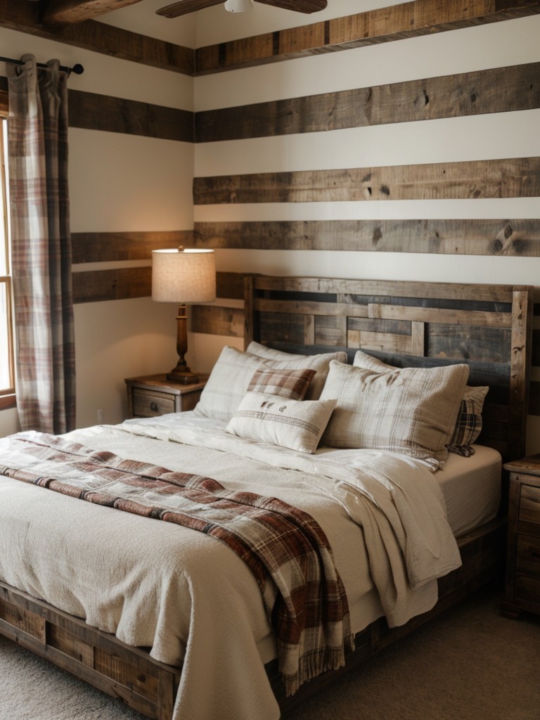 rustic-bedroom-ideas-cozy-color-palette-reclaimed-wood-furniture-incorporating-cozy-plaid-blankets-antler-decor