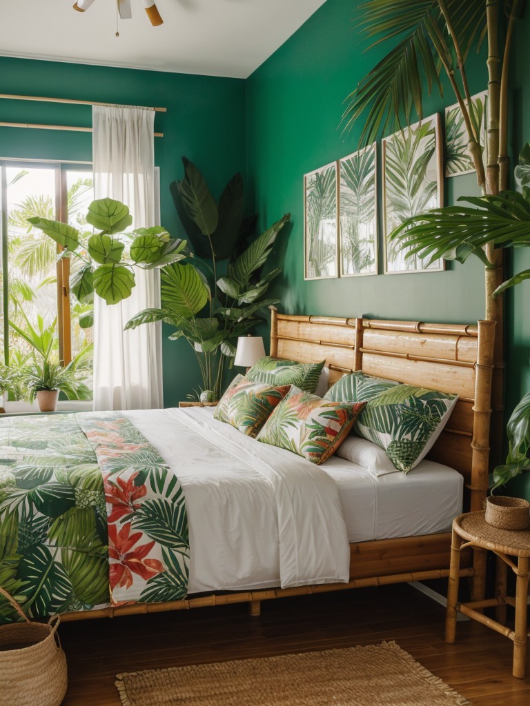 tropical-inspired-bedroom-ideas-lush-foliage-prints-bamboo-accents-vibrant-color-palette-creating-vacation-like-retreat
