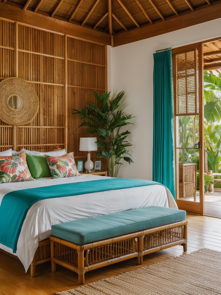 tropical-inspired-bedroom-ideas-vibrant-colors-lush-plants-rattan-furniture-to-bring-touch-paradise-into-space