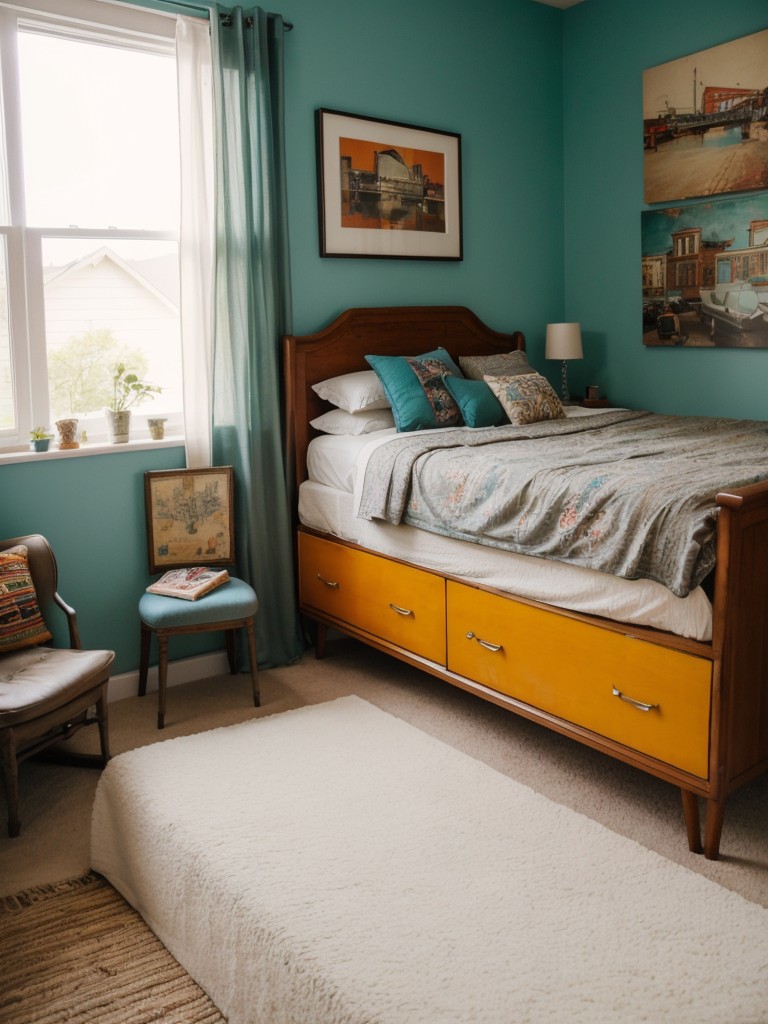 eclectic-bedroom-ideas-mix-vintage-modern-furniture-vibrant-colors-unique-art-pieces