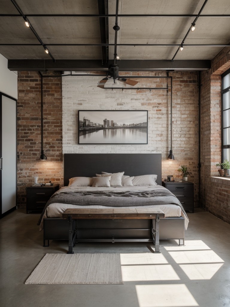 industrial-loft-bedroom-ideas-exposed-brick-walls-metal-accents-neutral-color-scheme