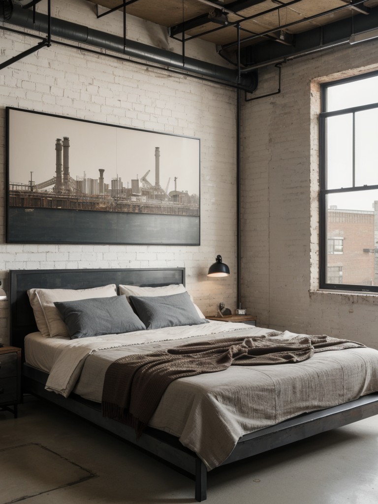 industrial-bedroom-ideas-raw-materials-metal-accents-urban-inspired-artwork