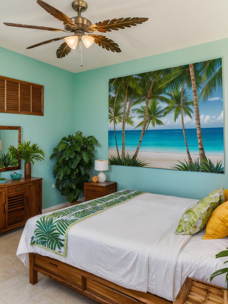 tropical-bedroom-ideas-palm-leaf-prints-vibrant-colors-relaxed-island-feel