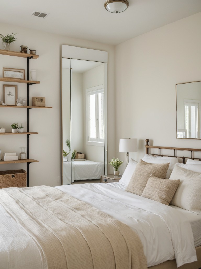 ideas-utilizing-wall-space-your-bedroom-such-hanging-artwork-mirrors-floating-shelves
