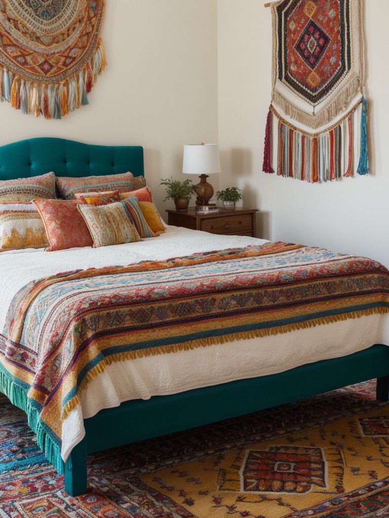 bohemian-bedroom-ideas-vibrant-colors-eclectic-decor-using-macrame-wall-hangings-patterned-rugs-layered-textiles