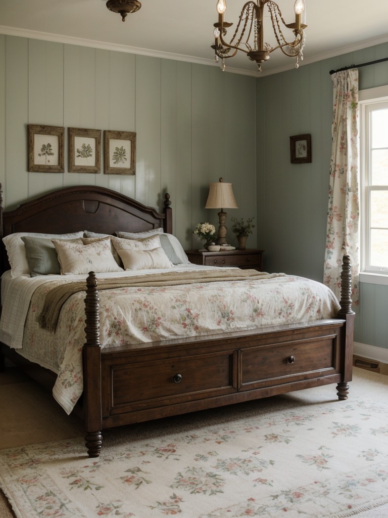 farmhouse-bedroom-ideas-country-charm-vintage-inspired-details-using-distressed-furniture-floral-prints-vintage-chandelier
