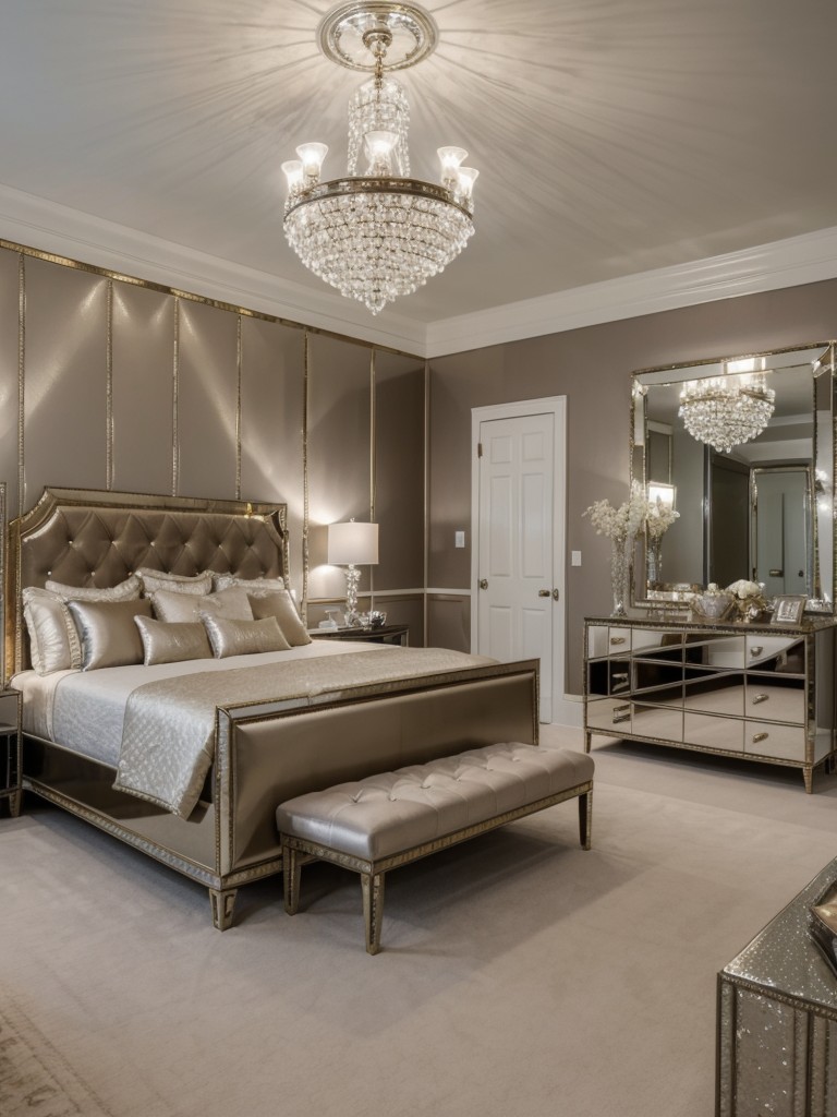 glamorous-bedroom-ideas-luxurious-touch-metallic-accents-using-tufted-headboard-crystal-chandelier-mirrored-furniture