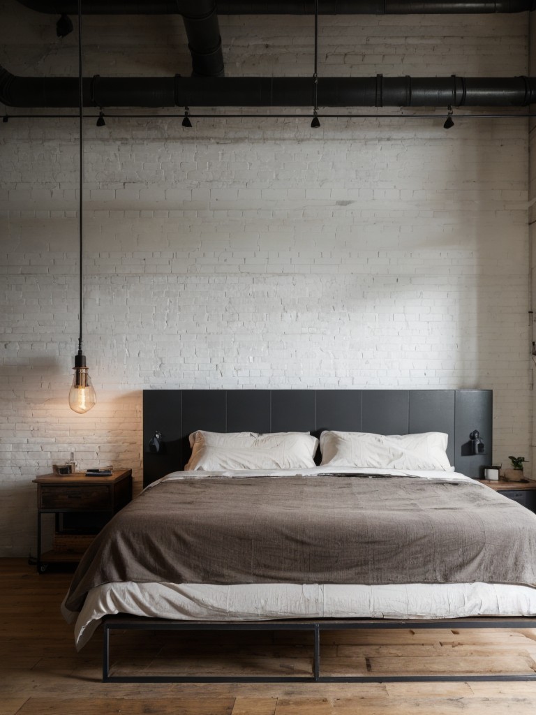 industrial-bedroom-ideas-urban-feel-raw-elements-using-exposed-brick-walls-metal-accents-edison-bulb-lighting