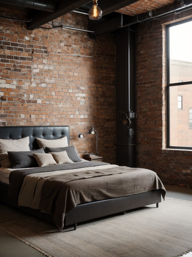 industrial-loft-bedroom-ideas-exposed-brick-walls-edgy-metallic-accents-using-vintage-inspired-furniture-statement-lighting-urban-modern-look