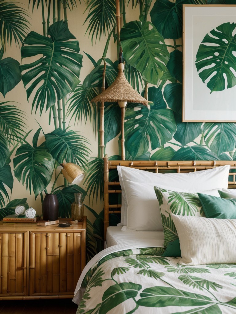 tropical-themed-bedroom-ideas-tropical-print-wallpaper-vibrant-exotic-colors-using-bamboo-accents-tropical-plants-relaxing-vacation-like-atmosphere