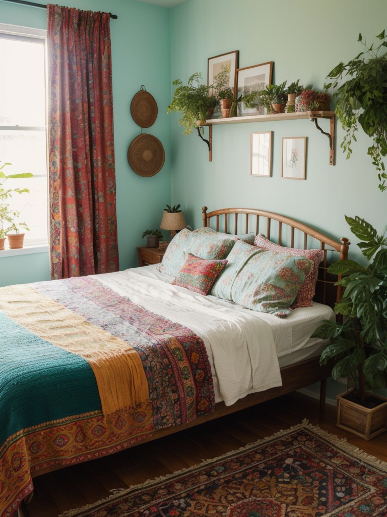 bohemian-bedroom-ideas-eclectic-decor-vibrant-colors-incorporating-plenty-plants-textile-patterns-free-spirited-feel