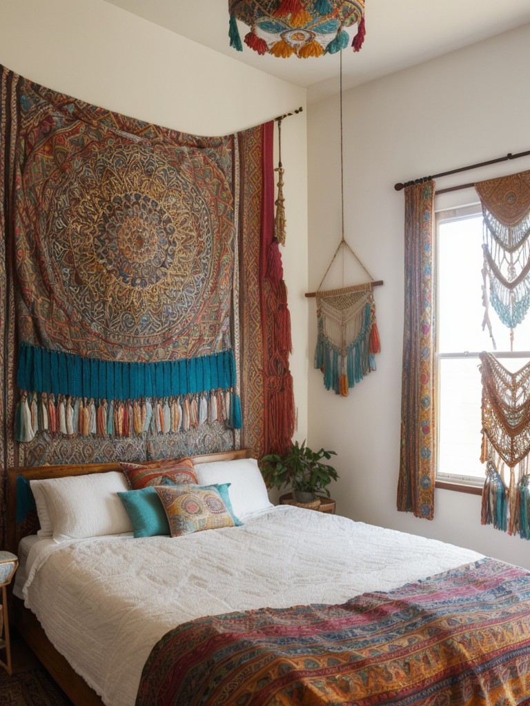 bohemian-bedroom-ideas-vibrant-patterns-eclectic-decor-using-macrame-wall-hangings-colorful-tapestries-mix-vintage-furniture