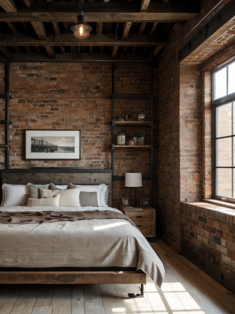 industrial-bedroom-ideas-raw-materials-rustic-elements-using-exposed-brick-metal-accents-reclaimed-wood-furniture