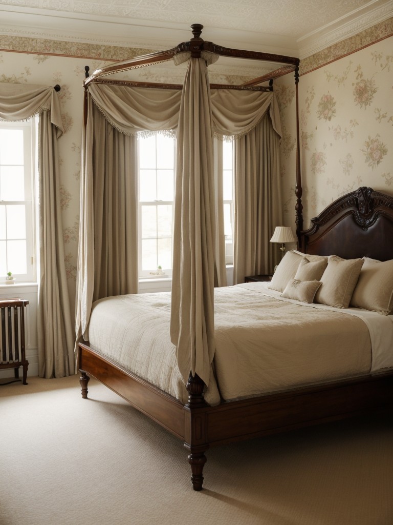 traditional-bedroom-ideas-elegant-furniture-timeless-design-using-four-poster-bed-ornate-mirrors-classic-wallpaper