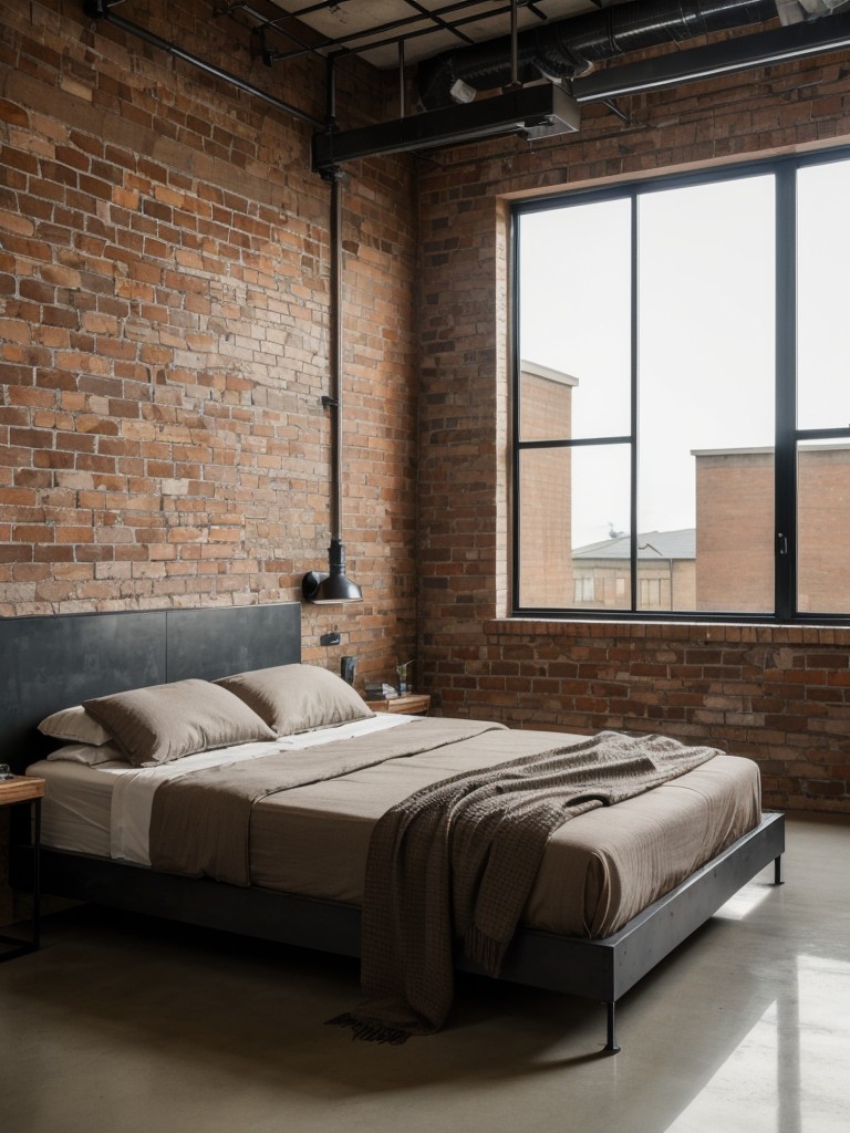 industrial-inspired-bedroom-ideas-exposed-brick-walls-metal-accents-combination-raw-polished-finishes