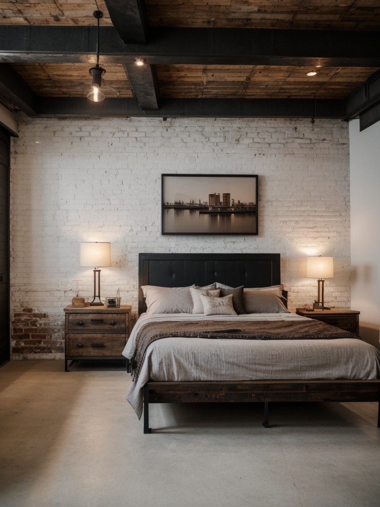 industrial-bedroom-ideas-exposed-brick-walls-metal-accents-reclaimed-wood-furniture-rustic-edgy-look