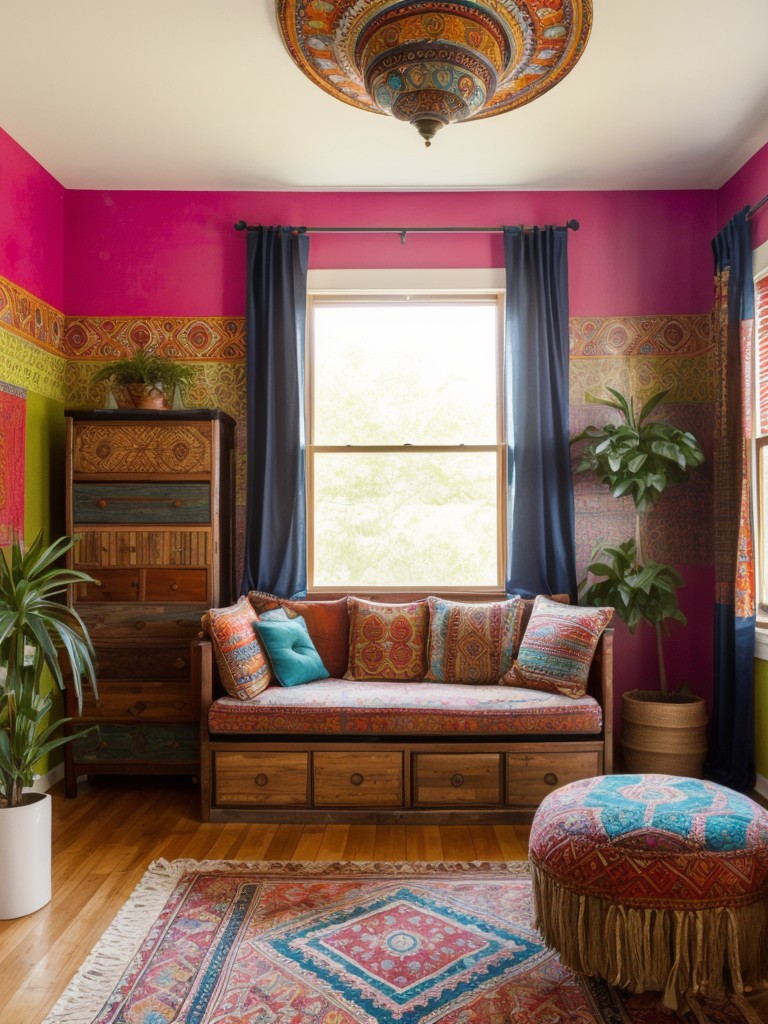 bohemian-bedroom-ideas-vibrant-colors-eclectic-patterns-mix-textures-showcasing-unique-wall-art-cozy-seating-areas