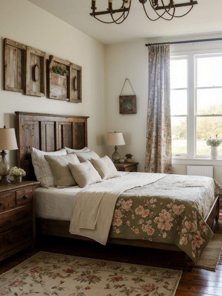 farmhouse-bedroom-ideas-rustic-charming-aesthetic-incorporating-vintage-furniture-floral-prints-cozy-farmhouse-inspired-textiles