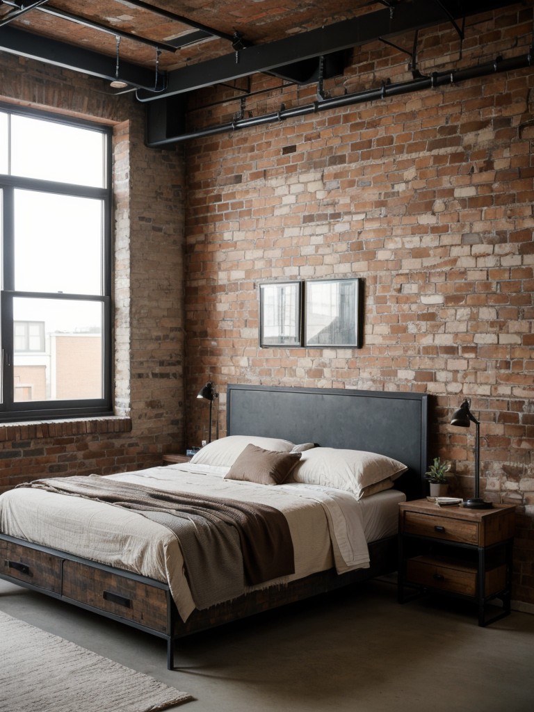 industrial-inspired-bedroom-design-exposed-brick-walls-metal-accents-mix-vintage-modern-furniture-cool-edgy-look