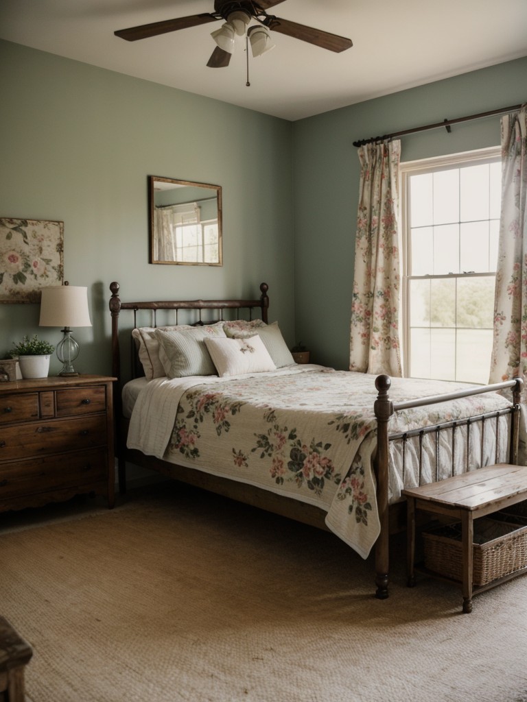 farmhouse-bedroom-ideas-distressed-furniture-vintage-accessories-floral-prints-cozy-charming-farmhouse-aesthetic
