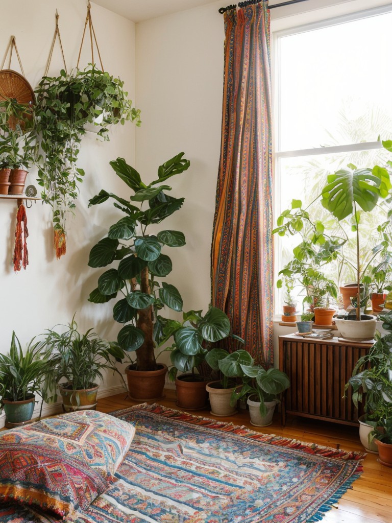 bohemian-bedroom-ideas-vibrant-colors-eclectic-decor-plenty-plants-free-spirited-cozy-atmosphere