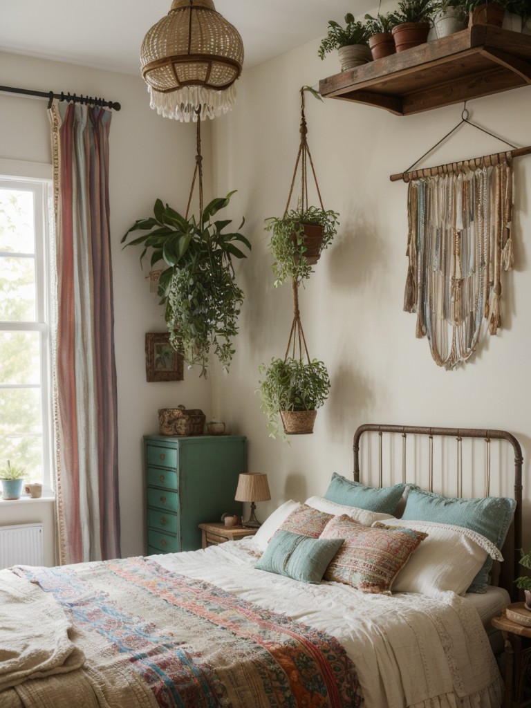 boho-chic-bedroom-ideas-mix-bohemian-shabby-chic-styles-incorporating-vibrant-colors-vintage-furniture-whimsical-decor-such-hanging-plants-eclectic-ar