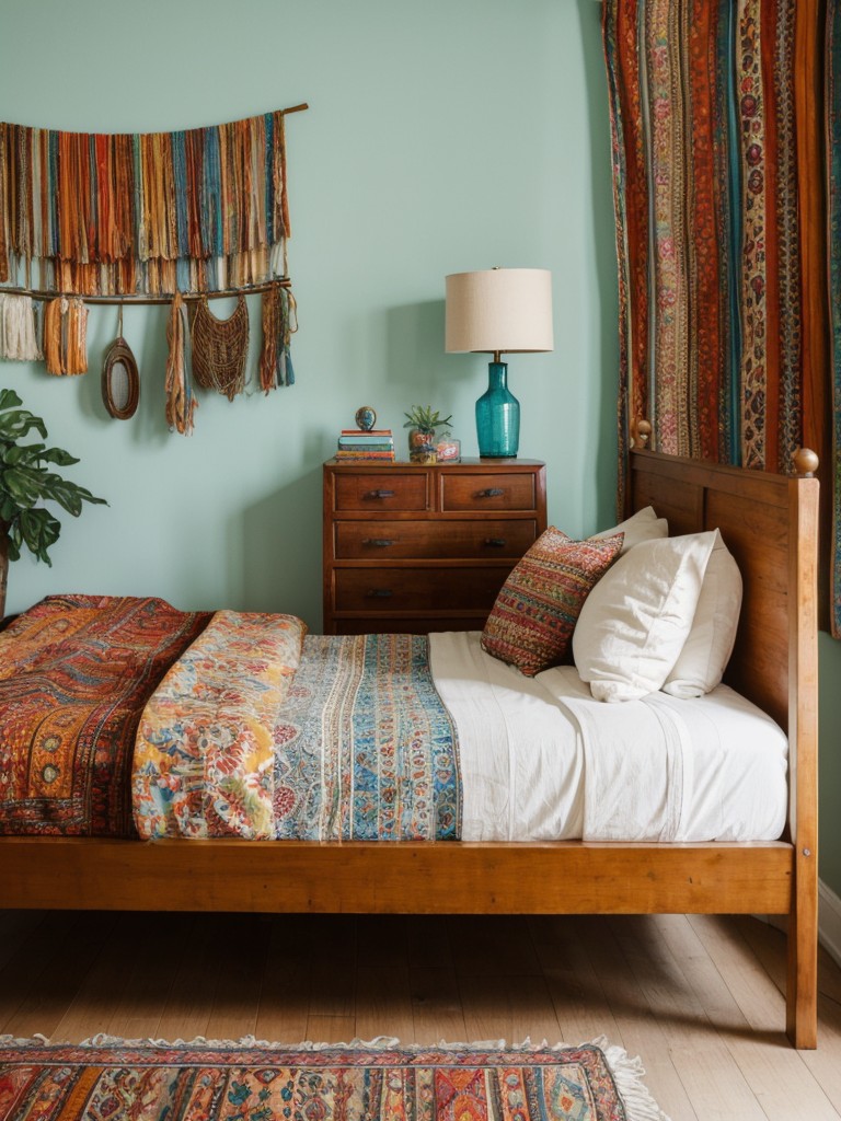 bohemian-inspired-bedroom-decor-vibrant-colors-patterned-textiles-eclectic-mix-furniture-accessories-free-spirited-laid-back-vibe