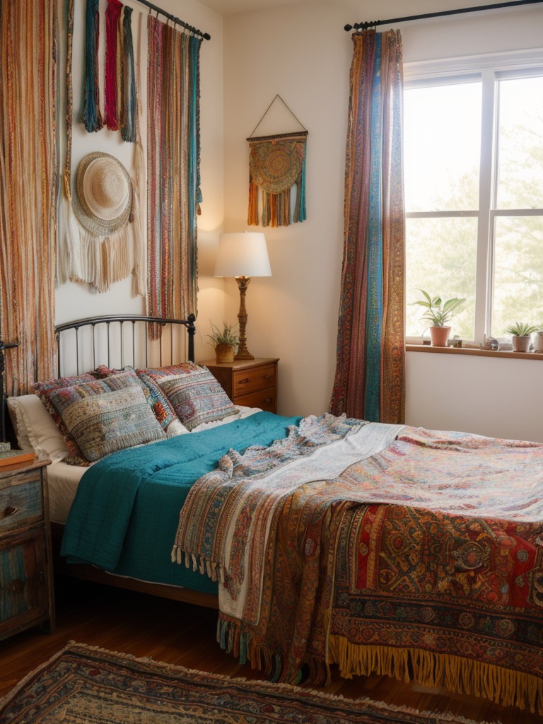 eclectic-boho-chic-bedroom-design-featuring-mix-vintage-modern-pieces-vibrant-colors-layered-textiles-unique-artistic-feel