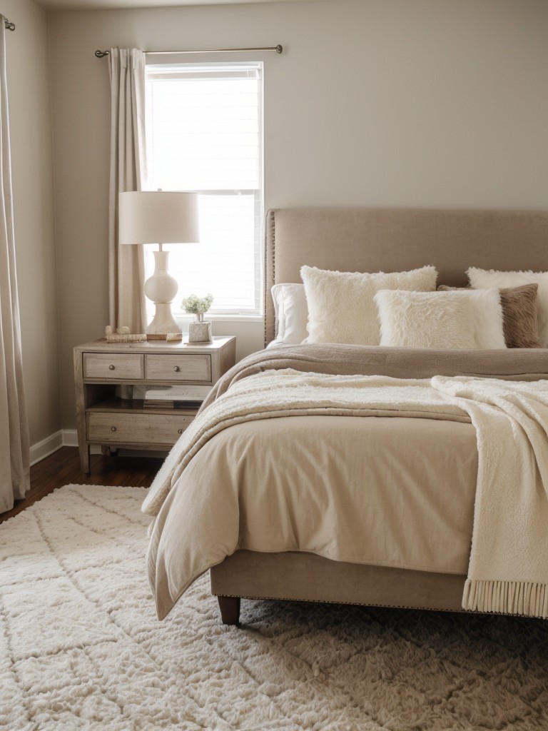 cozy-inviting-bedroom-ideas-neutral-color-scheme-plush-bedding-layered-textures-using-throw-pillows-blankets-faux-fur-rugs