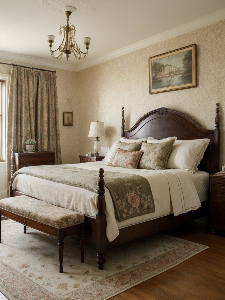 vintage-inspired-bedroom-ideas-antique-furniture-vintage-artwork-richly-patterned-fabrics-like-floral-damask-prints-timeless-elegant-look