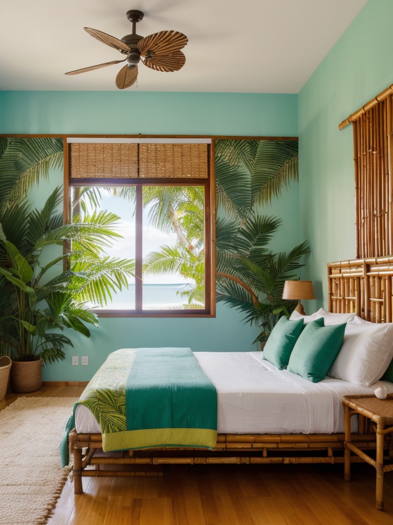 tropical-bedroom-ideas-bold-prints-vibrant-colors-natural-textures-like-bamboo-rattan-vacation-like-atmosphere