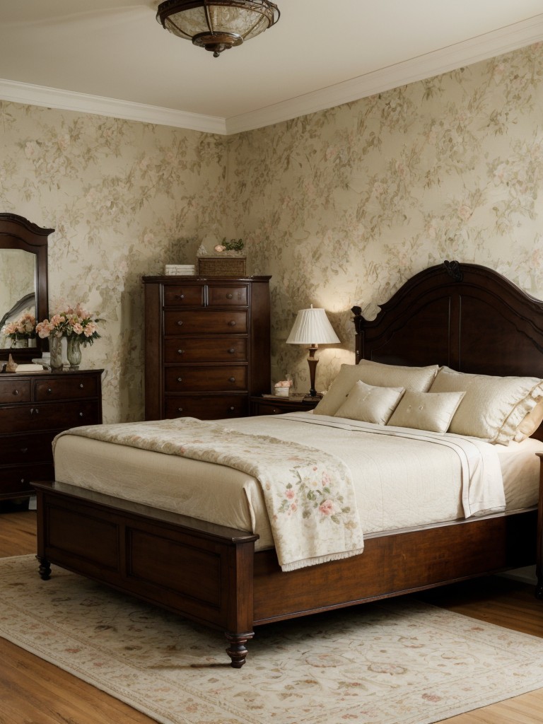 vintage-inspired-bedroom-ideas-antique-furniture-elegant-floral-wallpapers-vintage-decor-accessories-timeless-romantic-look