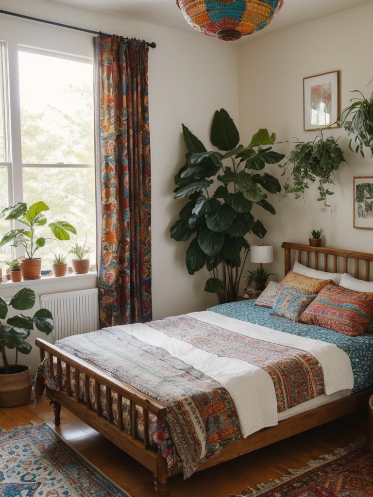 bohemian-bedroom-ideas-vibrant-colors-eclectic-patterns-plants-laid-back-free-spirited-vibe