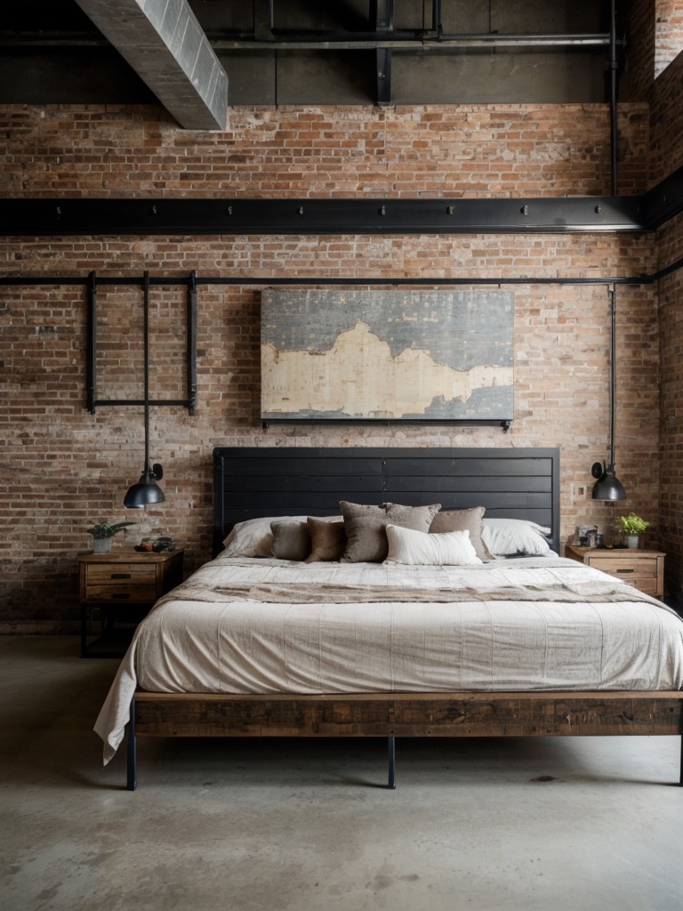 industrial-bedroom-ideas-exposed-brick-walls-metal-accents-mix-reclaimed-wood-metal-furniture-rugged-yet-stylish-look