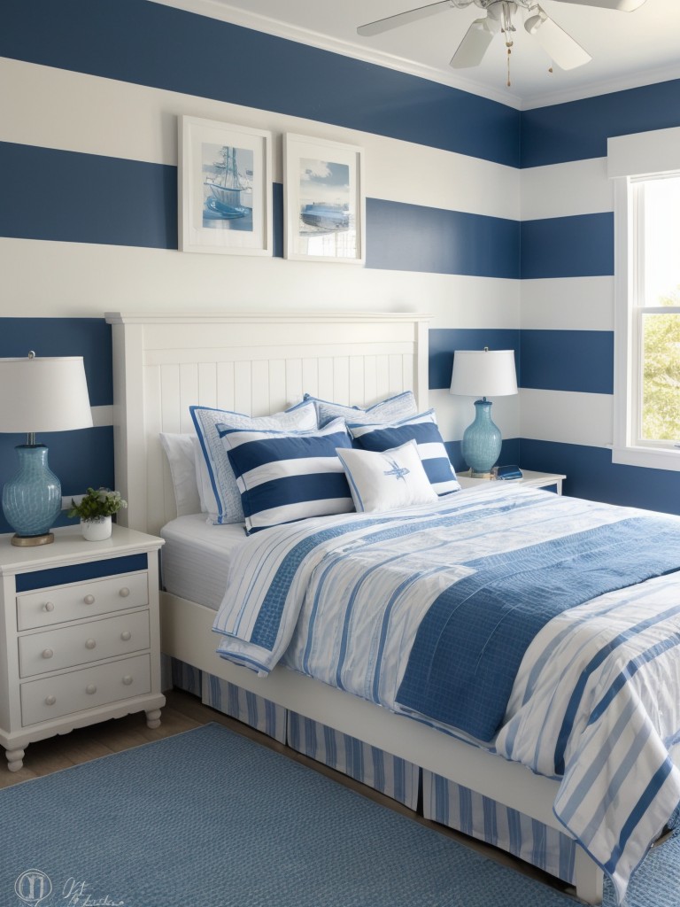 nautical-themed-bedroom-ideas-blue-white-color-scheme-striped-patterns-coastal-inspired-decor